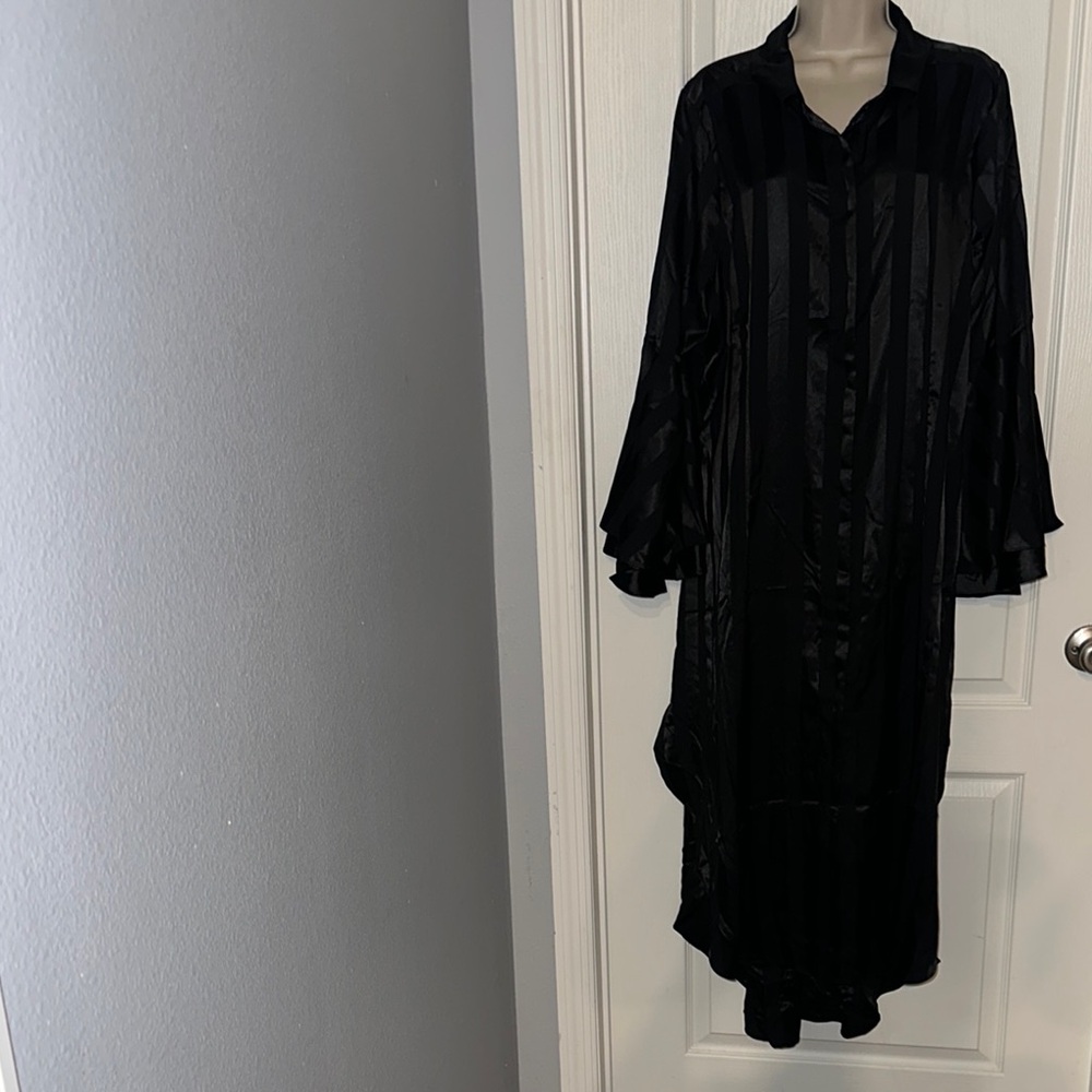 Elegant Black Long Bell Sleeve Shirt Dress